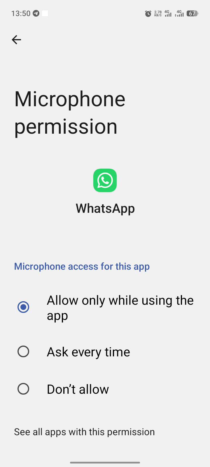 Per-app Microphone permission for WhatsApp